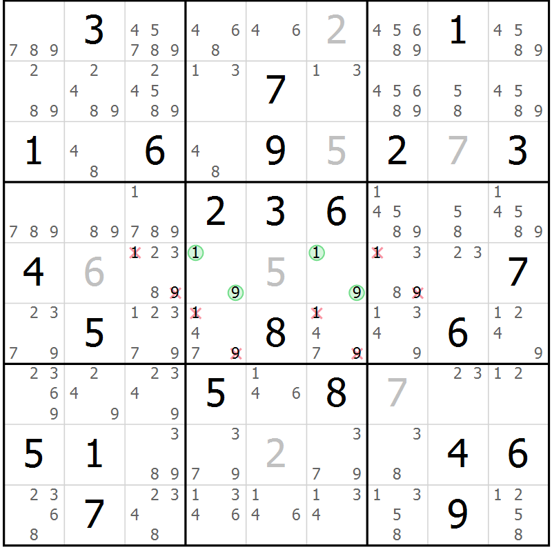Position des candidats pour la solution de la Gr 24 page 27 du magazine de sudoku Maestro n° 103