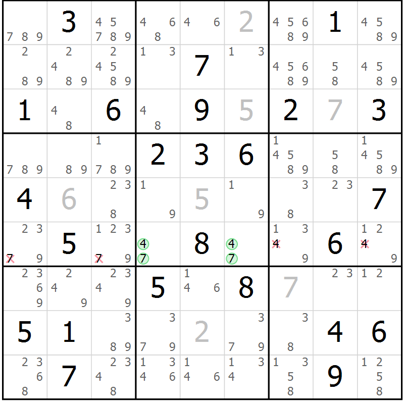 Position des candidats pour la solution de la Gr 24 page 27 du magazine de sudoku Maestro n° 103