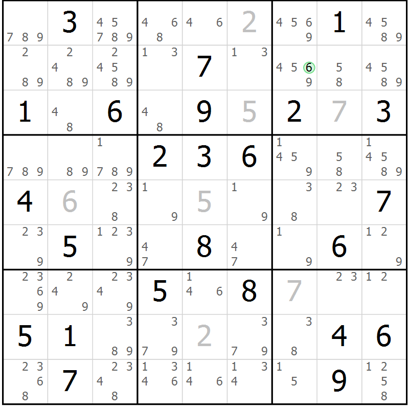 Position des candidats pour la solution de la Gr 24 page 27 du magazine de sudoku Maestro n° 103