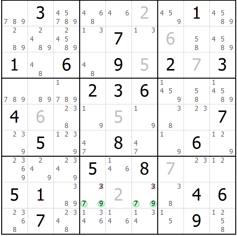 Position des candidats pour la solution de la Gr 24 page 27 du magazine de sudoku Maestro n° 103