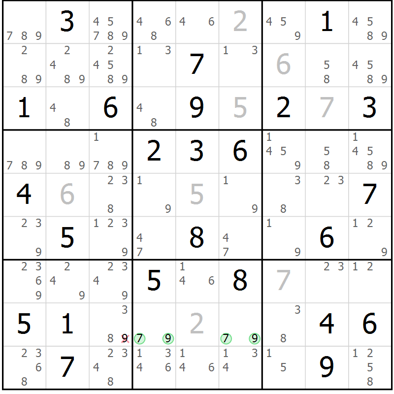 Position des candidats pour la solution de la Gr 24 page 27 du magazine de sudoku Maestro n° 103