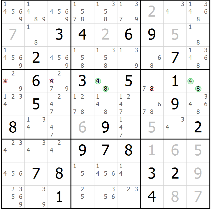 Position des candidats pour la solution de la Gr 25 page 28 du magazine de sudoku Maestro n° 103