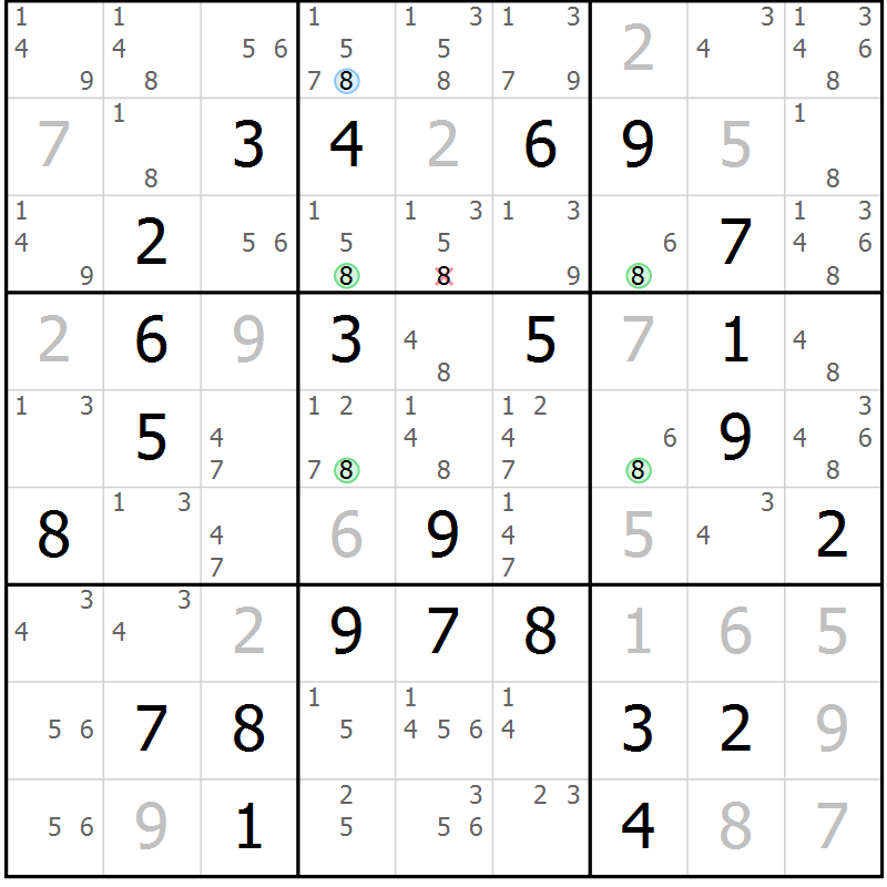 Position des candidats pour la solution de la Gr 25 page 28 du magazine de sudoku Maestro n° 103