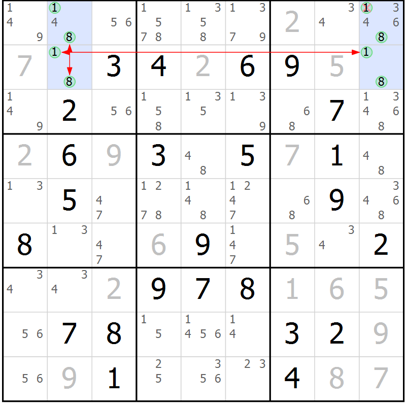 Position des candidats pour la solution de la Gr 25 page 28 du magazine de sudoku Maestro n° 103
