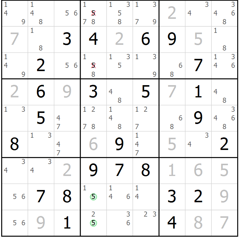 Position des candidats pour la solution de la Gr 25 page 28 du magazine de sudoku Maestro n° 103