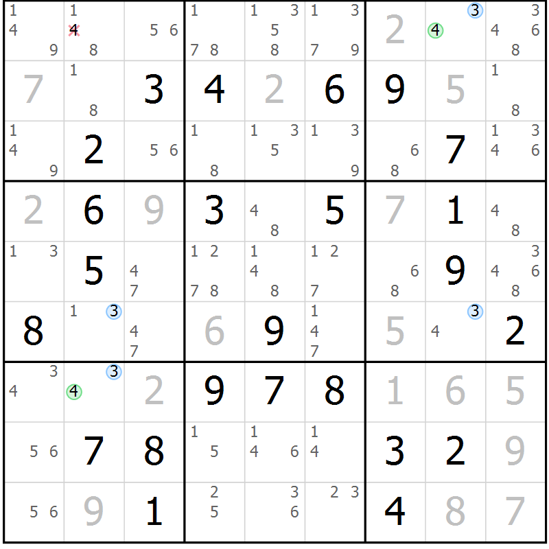 Position des candidats pour la solution de la Gr 25 page 28 du magazine de sudoku Maestro n° 103