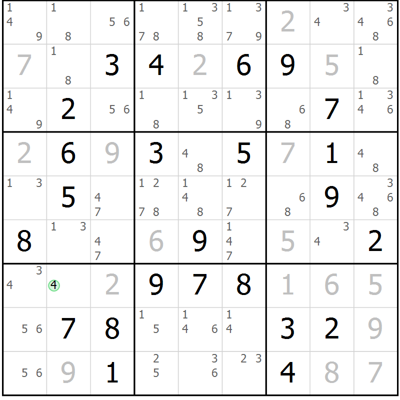 Position des candidats pour la solution de la Gr 25 page 28 du magazine de sudoku Maestro n° 103