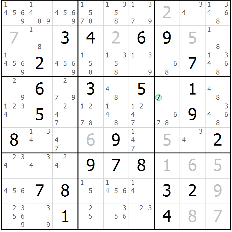 Position des candidats pour la solution de la Gr 25 page 28 du magazine de sudoku Maestro n° 103