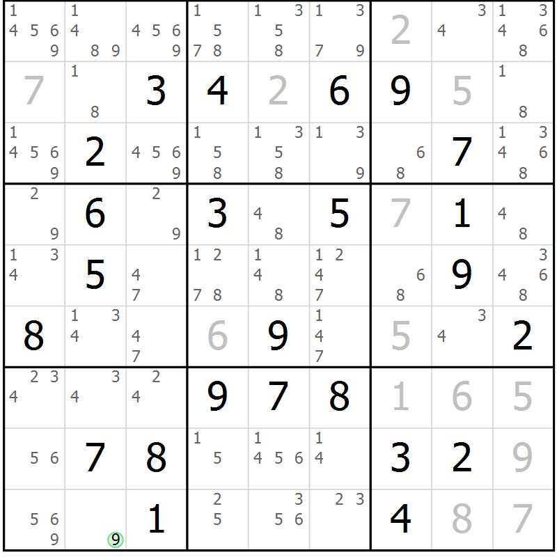 Position des candidats pour la solution de la Gr 25 page 28 du magazine de sudoku Maestro n° 103