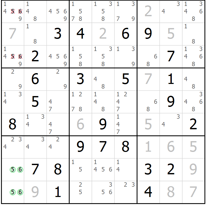 Position des candidats pour la solution de la Gr 25 page 28 du magazine de sudoku Maestro n° 103