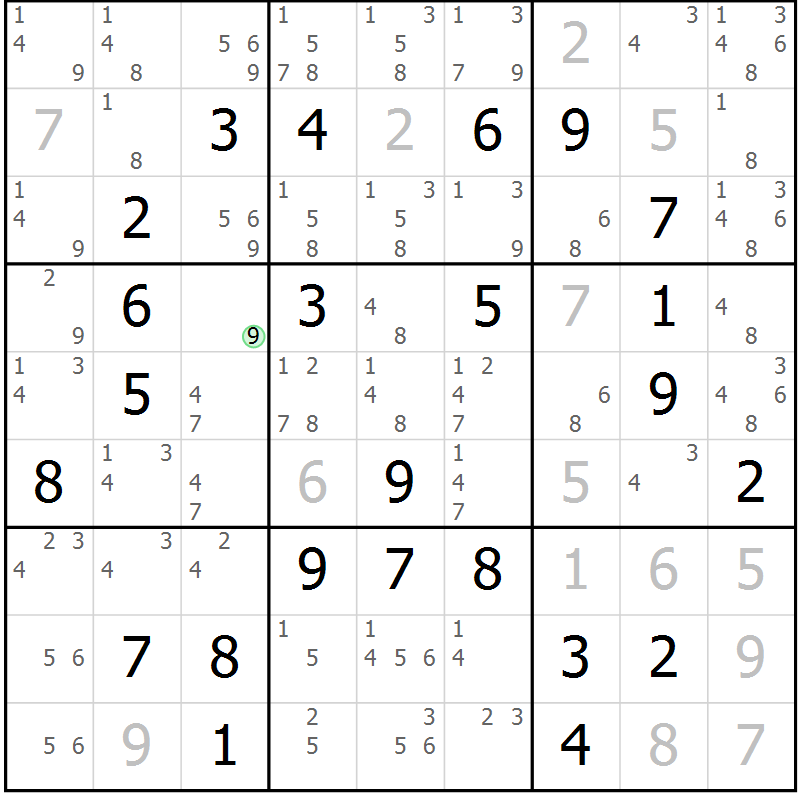 Position des candidats pour la solution de la Gr 25 page 28 du magazine de sudoku Maestro n° 103