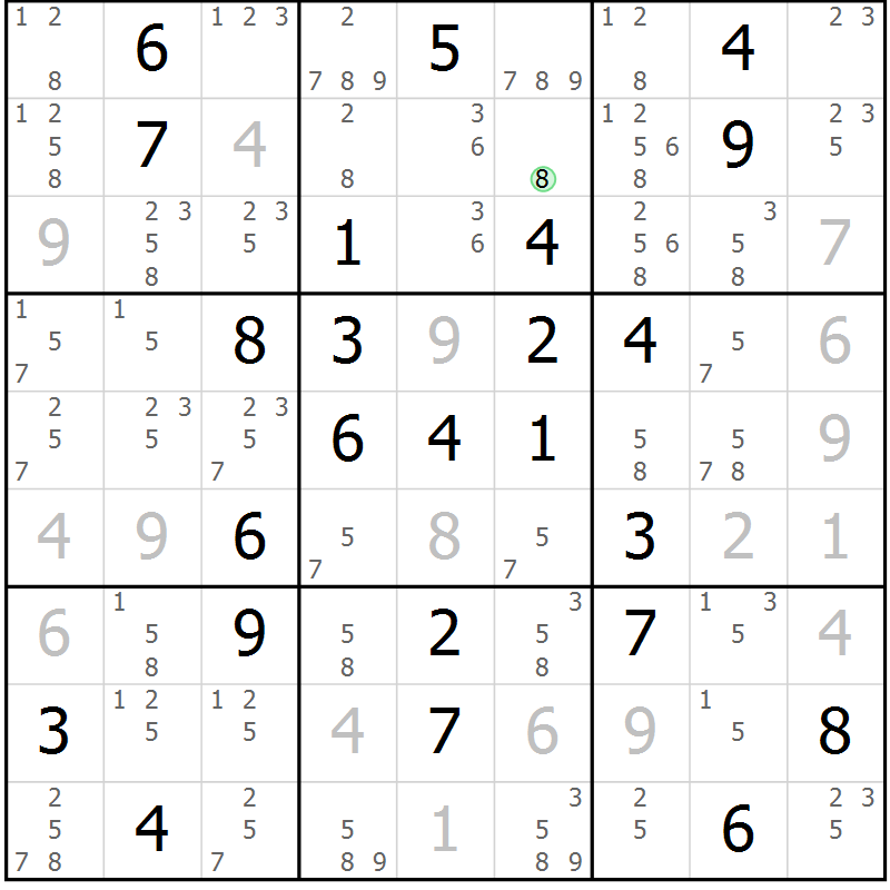 Position des candidats pour la solution de la Gr 26 page 29 du magazine de sudoku Maestro n° 103