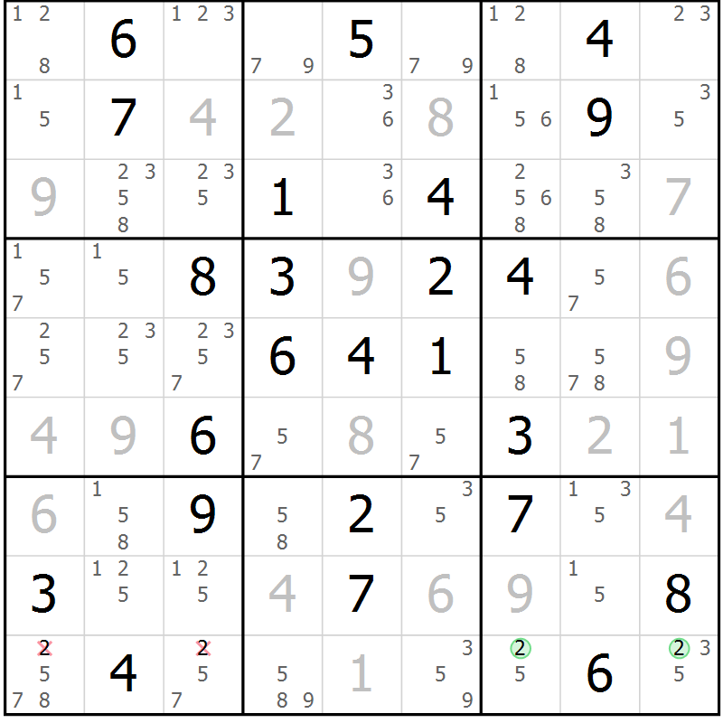 Position des candidats pour la solution de la Gr 26 page 29 du magazine de sudoku Maestro n° 103