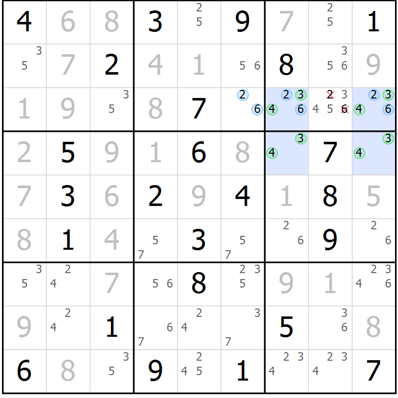 Position des candidats pour la solution de la Gr 27 page 30 du magazine de sudoku Maestro n° 103