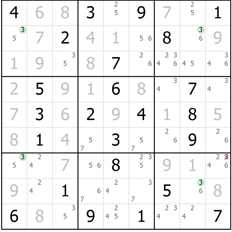 Position des candidats pour la solution de la Gr 27 page 30 du magazine de sudoku Maestro n° 103