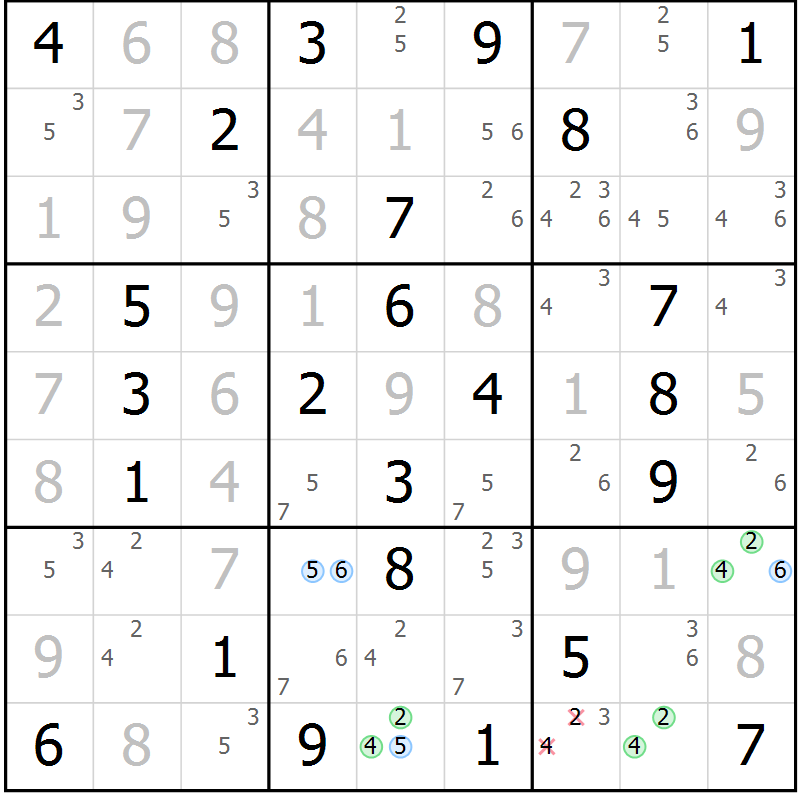 Position des candidats pour la solution de la Gr 27 page 30 du magazine de sudoku Maestro n° 103