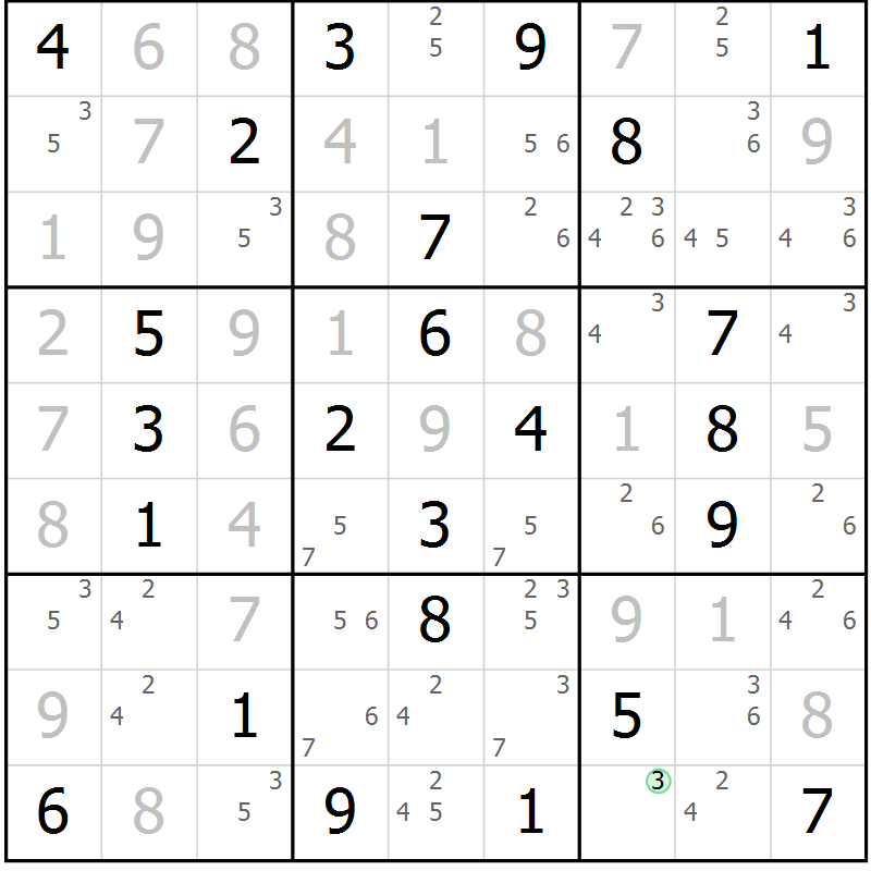 Position des candidats pour la solution de la Gr 27 page 30 du magazine de sudoku Maestro n° 103