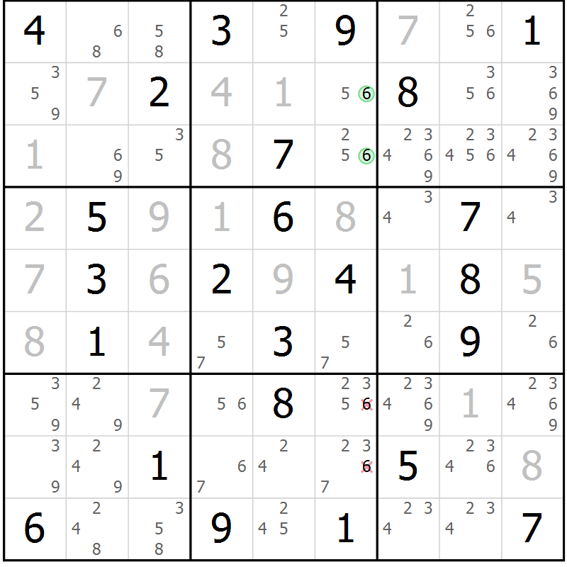 Position des candidats pour la solution de la Gr 27 page 30 du magazine de sudoku Maestro n° 103