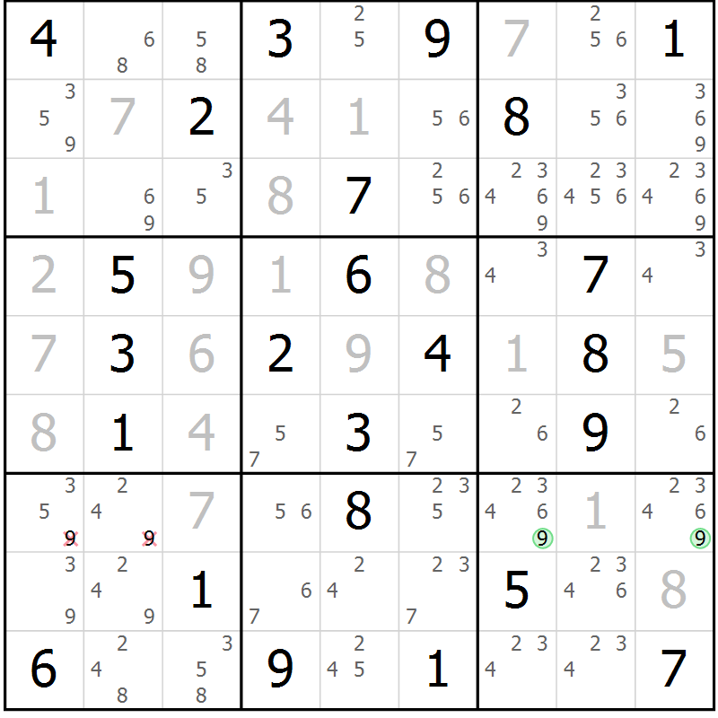 Position des candidats pour la solution de la Gr 27 page 30 du magazine de sudoku Maestro n° 103