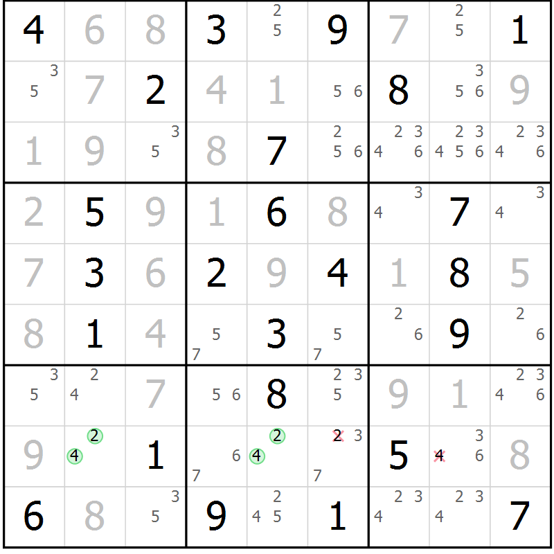 Position des candidats pour la solution de la Gr 27 page 30 du magazine de sudoku Maestro n° 103