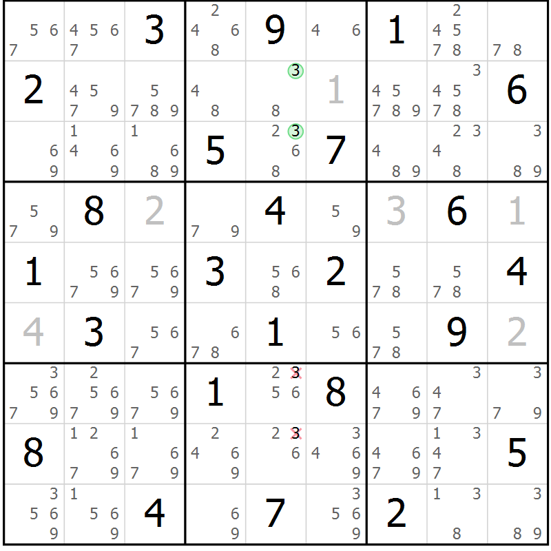 Position des candidats pour la solution de la Gr 28 page 31 du magazine de sudoku Maestro n° 103
