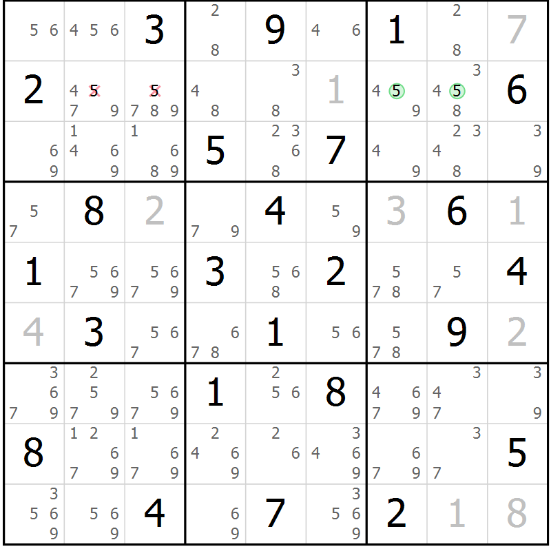 Position des candidats pour la solution de la Gr 28 page 31 du magazine de sudoku Maestro n° 103