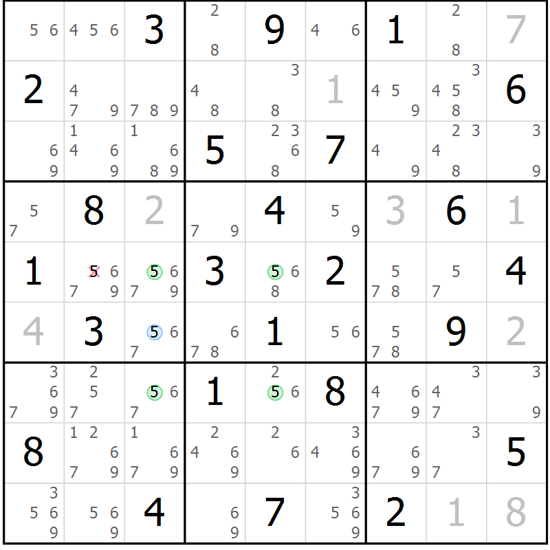 Position des candidats pour la solution de la Gr 28 page 31 du magazine de sudoku Maestro n° 103