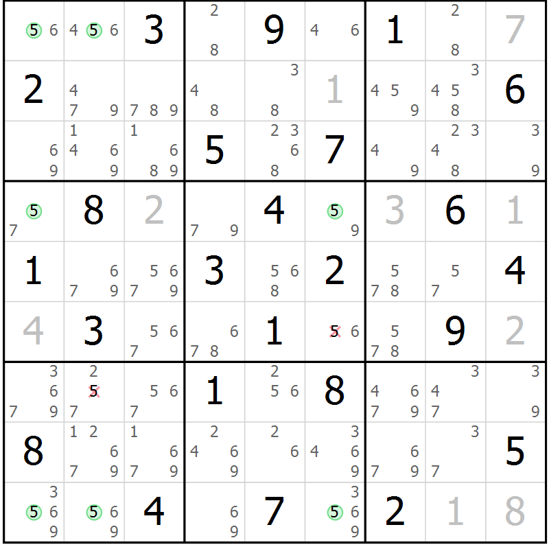 Position des candidats pour la solution de la Gr 28 page 31 du magazine de sudoku Maestro n° 103