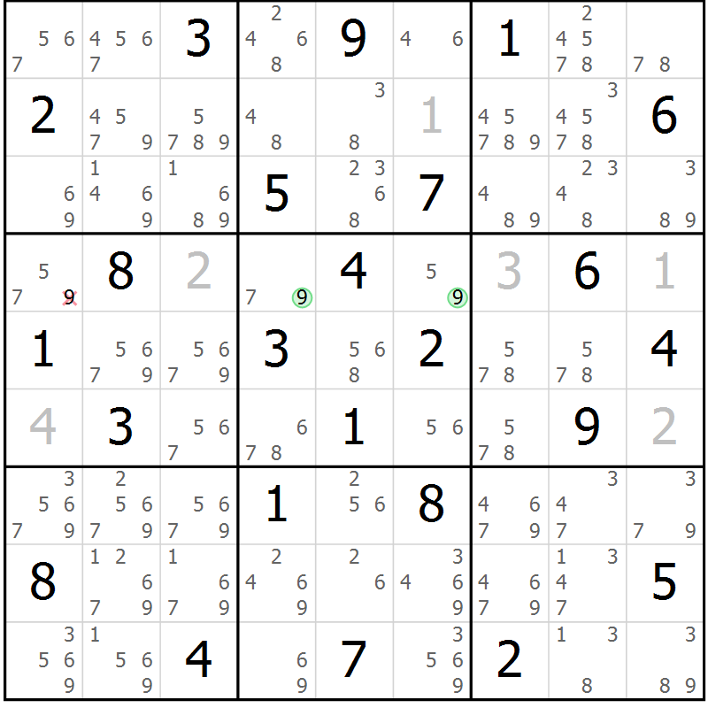 Position des candidats pour la solution de la Gr 28 page 31 du magazine de sudoku Maestro n° 103