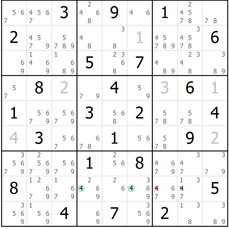 Position des candidats pour la solution de la Gr 28 page 31 du magazine de sudoku Maestro n° 103