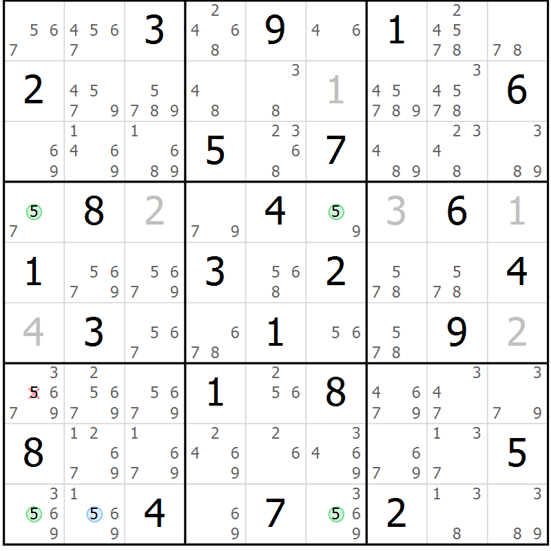 Position des candidats pour la solution de la Gr 28 page 31 du magazine de sudoku Maestro n° 103