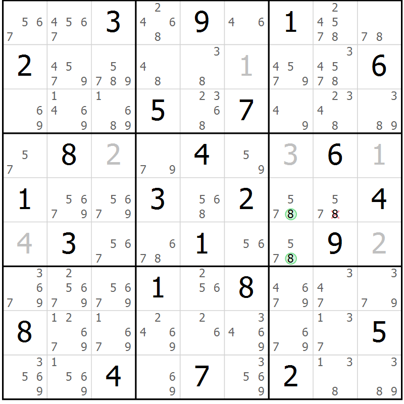 Position des candidats pour la solution de la Gr 28 page 31 du magazine de sudoku Maestro n° 103
