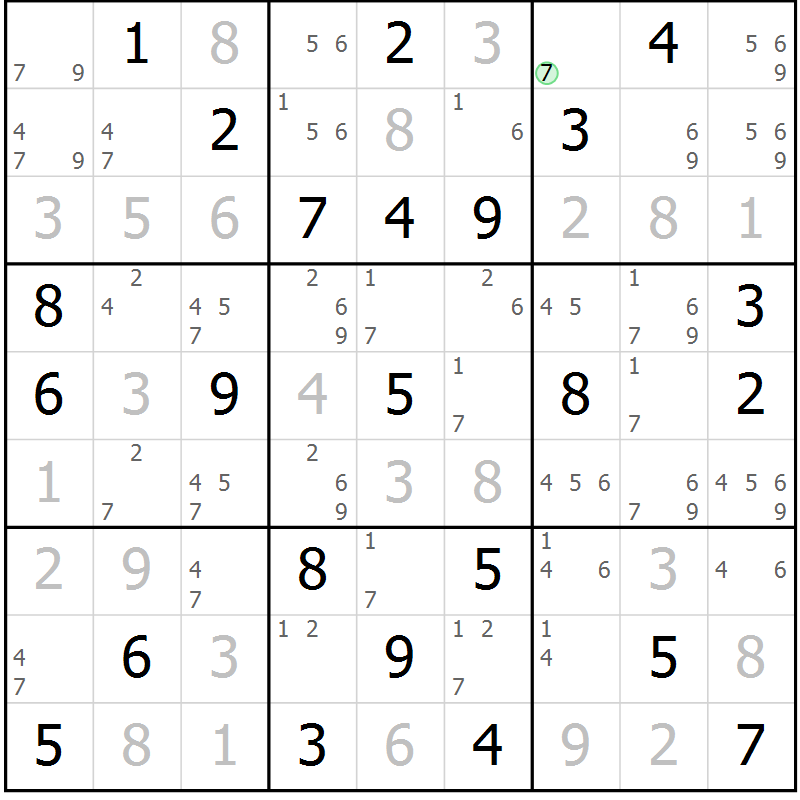 Position des candidats pour la solution de la Gr 29 page 32 du magazine de sudoku Maestro n° 103