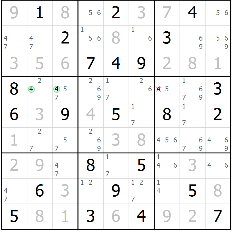 Position des candidats pour la solution de la Gr 29 page 32 du magazine de sudoku Maestro n° 103
