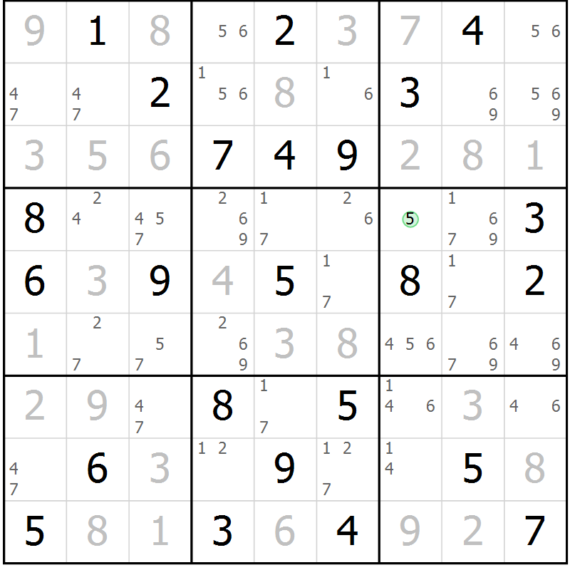 Position des candidats pour la solution de la Gr 29 page 32 du magazine de sudoku Maestro n° 103