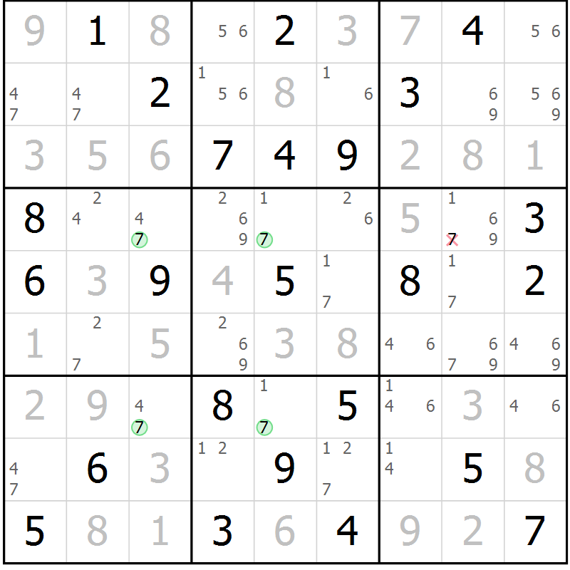Position des candidats pour la solution de la Gr 29 page 32 du magazine de sudoku Maestro n° 103
