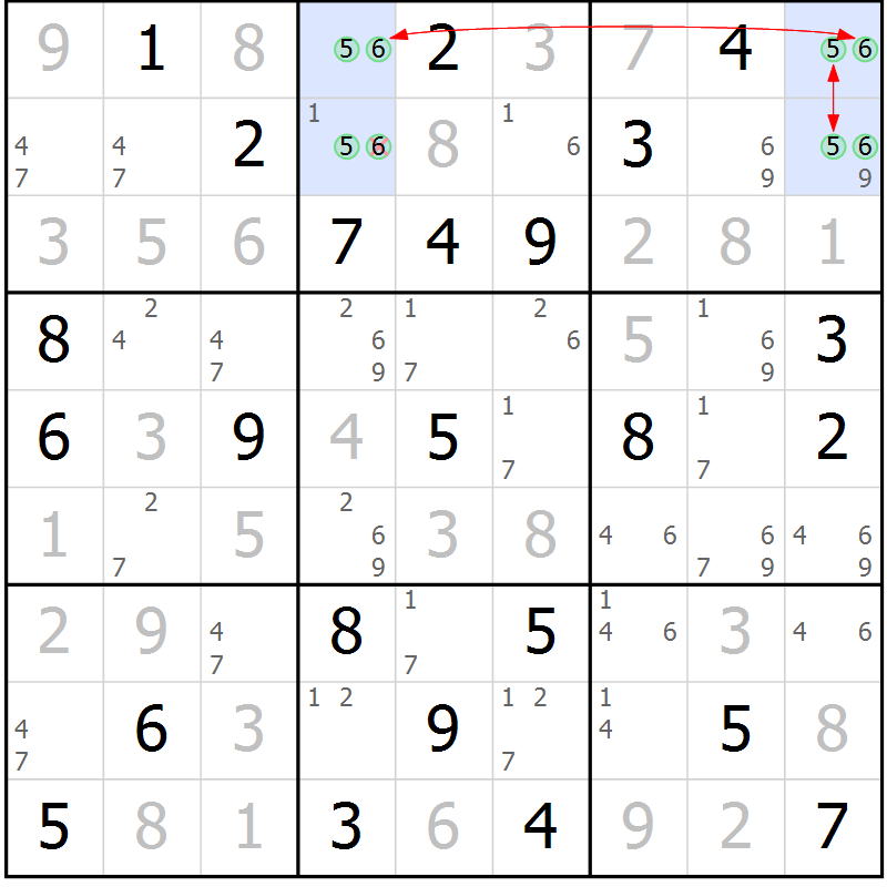 Position des candidats pour la solution de la Gr 29 page 32 du magazine de sudoku Maestro n° 103