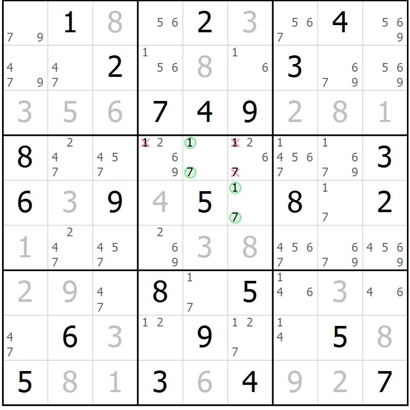 Position des candidats pour la solution de la Gr 29 page 32 du magazine de sudoku Maestro n° 103