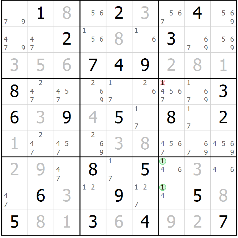 Position des candidats pour la solution de la Gr 29 page 32 du magazine de sudoku Maestro n° 103