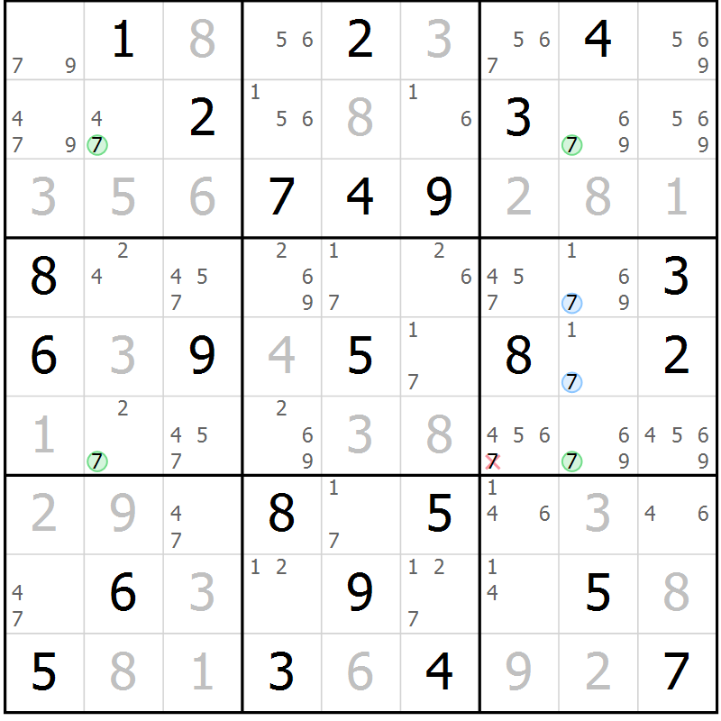 Position des candidats pour la solution de la Gr 29 page 32 du magazine de sudoku Maestro n° 103