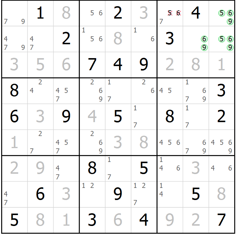 Position des candidats pour la solution de la Gr 29 page 32 du magazine de sudoku Maestro n° 103