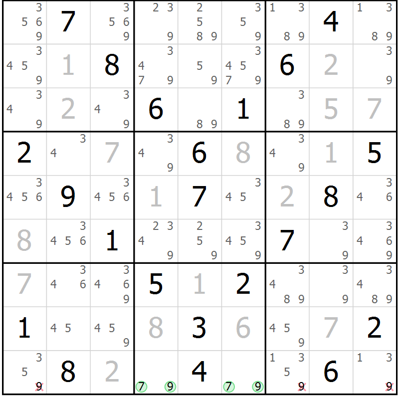 Position des candidats pour la solution de la Gr 3 page 6 du magazine de sudoku Maestro n° 103