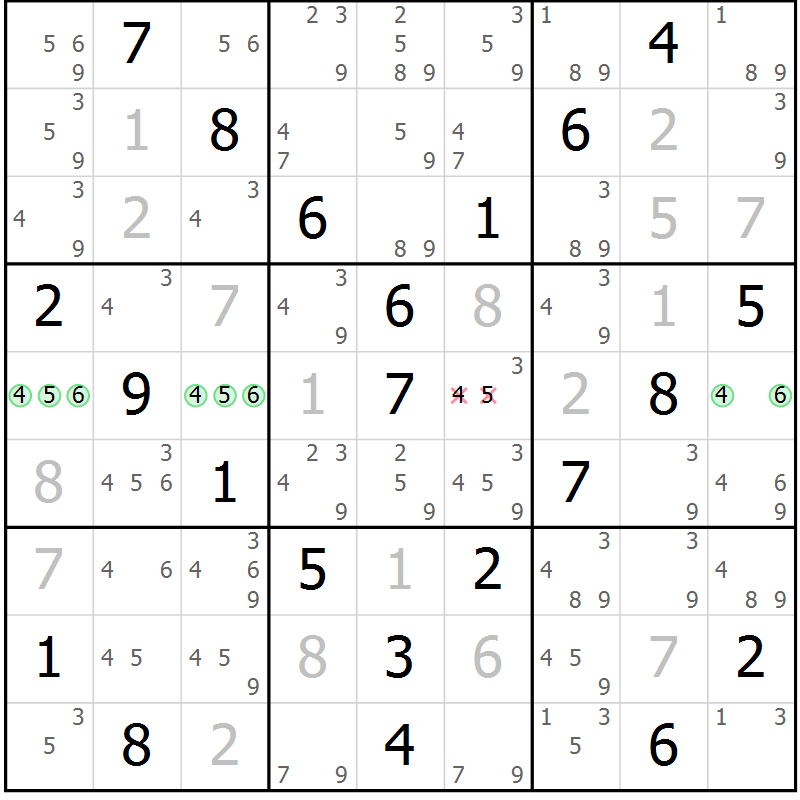 Position des candidats pour la solution de la Gr 3 page 6 du magazine de sudoku Maestro n° 103