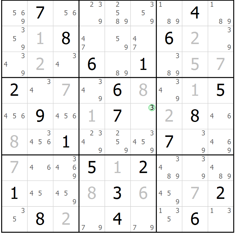 Position des candidats pour la solution de la Gr 3 page 6 du magazine de sudoku Maestro n° 103