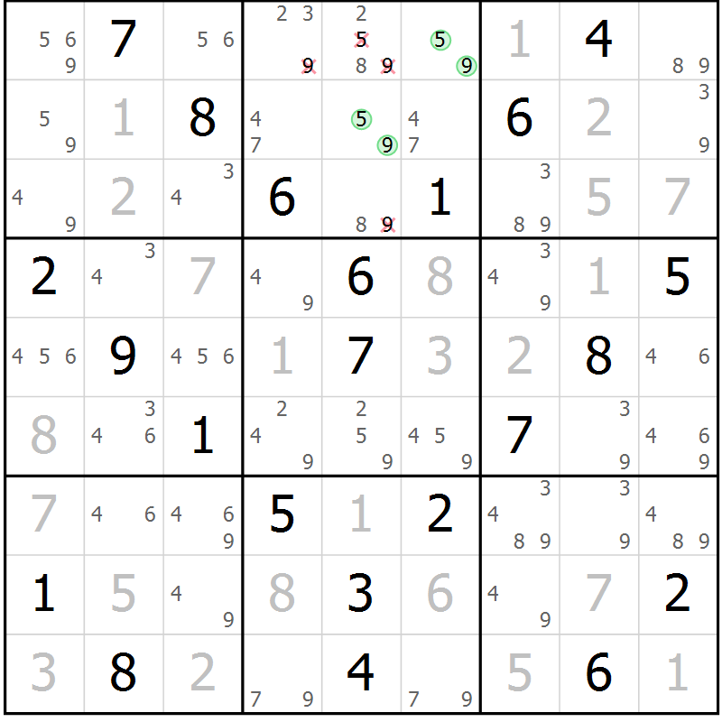 Position des candidats pour la solution de la Gr 3 page 6 du magazine de sudoku Maestro n° 103