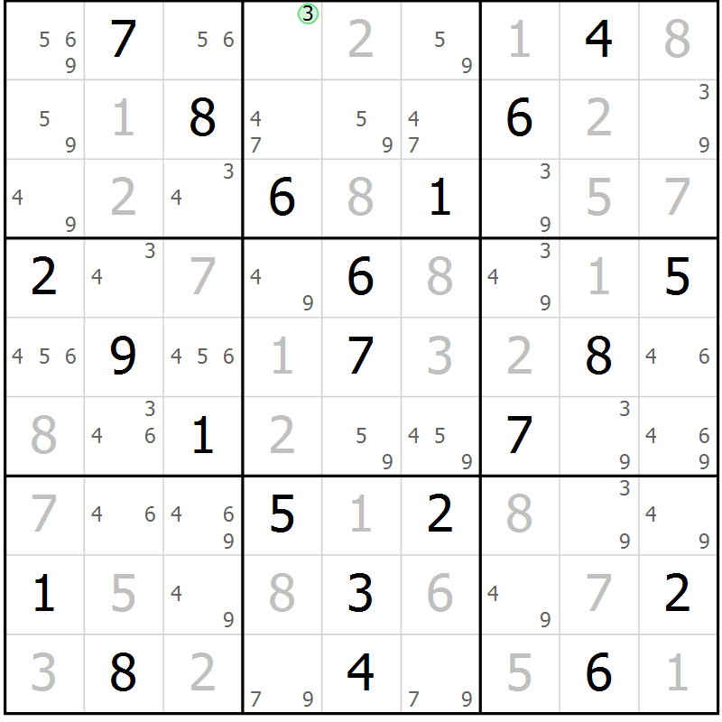 Position des candidats pour la solution de la Gr 3 page 6 du magazine de sudoku Maestro n° 103