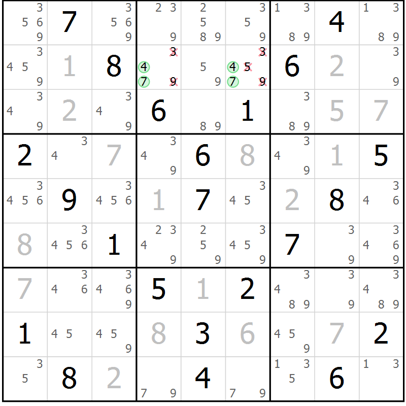 Position des candidats pour la solution de la Gr 3 page 6 du magazine de sudoku Maestro n° 103