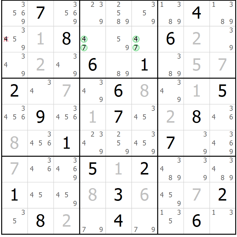 Position des candidats pour la solution de la Gr 3 page 6 du magazine de sudoku Maestro n° 103