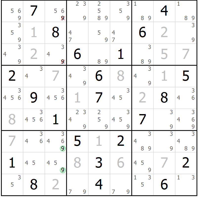Position des candidats pour la solution de la Gr 3 page 6 du magazine de sudoku Maestro n° 103