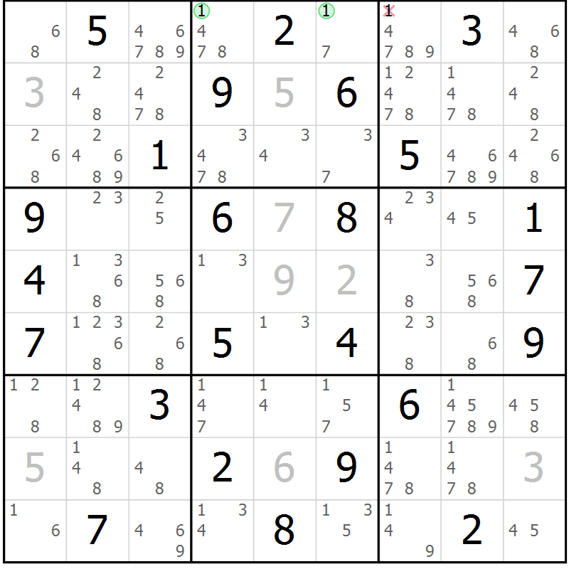 Position des candidats pour la solution de la Gr 30 page 33 du magazine de sudoku Maestro n° 103